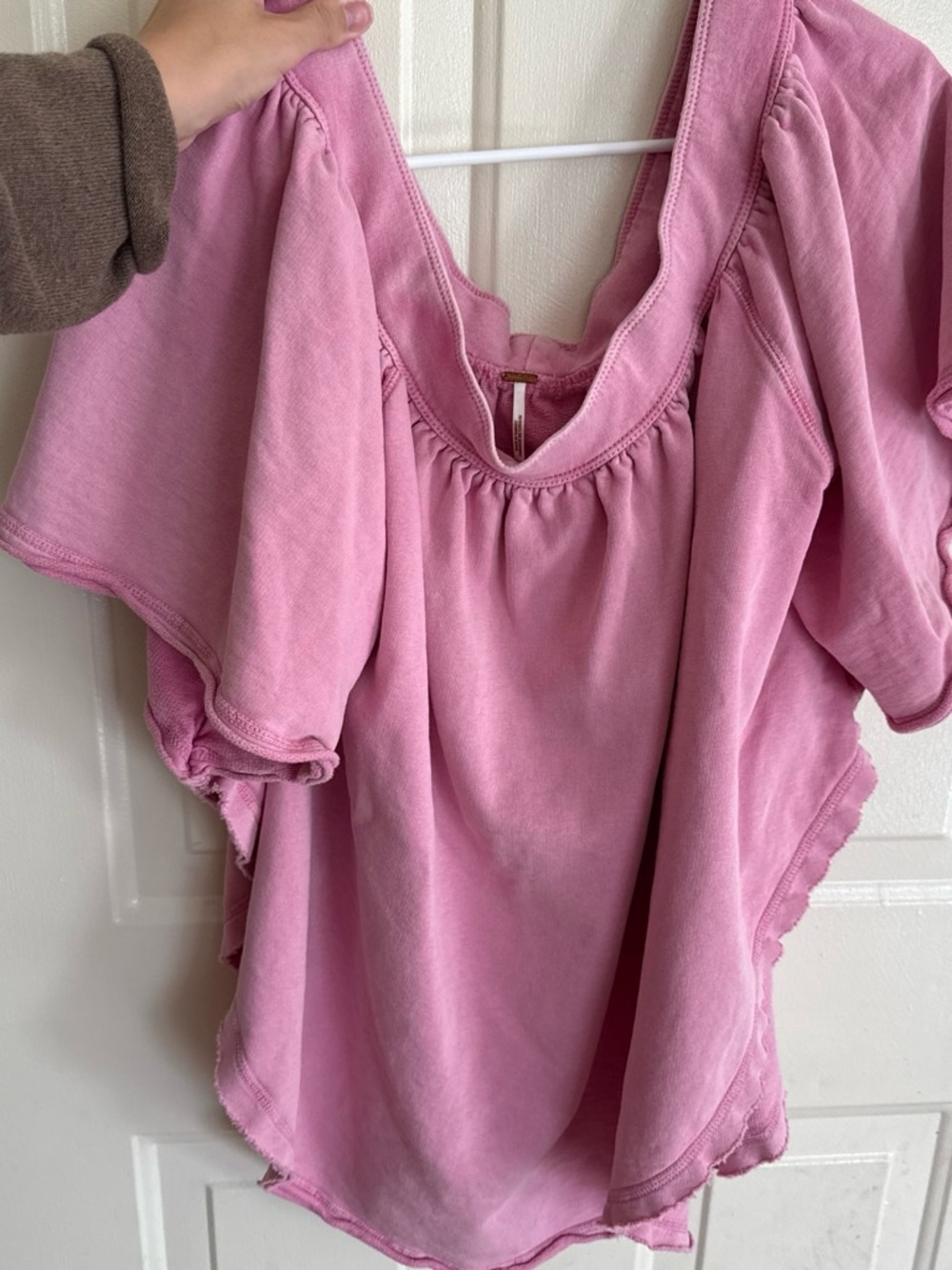 Free People Rose Pink Flutter Sleeve Peasant Top